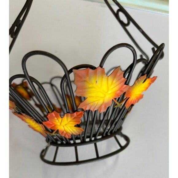 Decorative Metal Basket Fall Leaf Design Black Wire Leaves - Picture 2 of 6